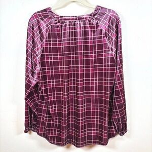 Chico's Burgundy Plaid Long Sleeve Top